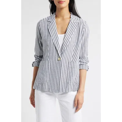 Caslonr Caslon(r) Stripe Linen Blend Blazer In Navy- White Brianne Stripe