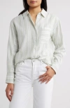 Caslonr Caslon(r) Stripe Linen Blend Button-up Shirt In Green- White Terry Stripe