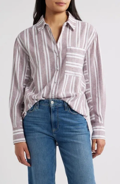 Caslonr Caslon(r) Stripe Linen Blend Button-up Shirt In Purple- White Terry Stripe
