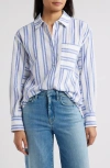 Caslonr Caslon(r) Stripe Linen Blend Button-up Shirt In White- Blue Taryn Stripe