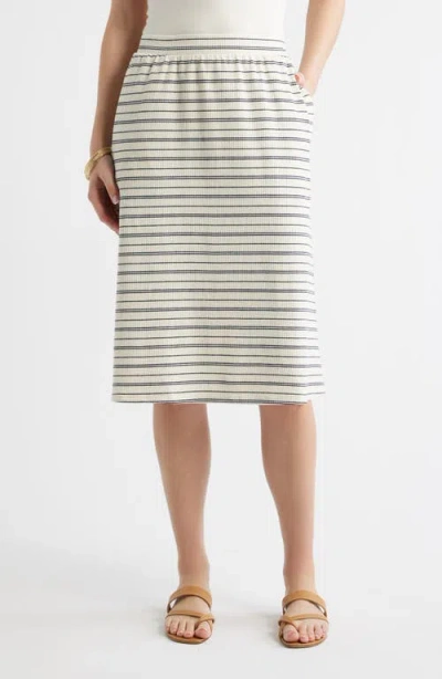 Caslonr Caslon(r) Stripe Linen Blend Knit A-line Midi Skirt In White