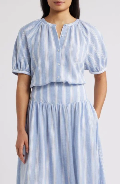 Caslonr Caslon(r) Stripe Linen Blend Puff Sleeve Top In Blue- White Tay Stripe