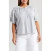 Caslonr Caslon(r) Stripe Linen Blend Puff Sleeve Top In Blue Vintage Leah Stripe