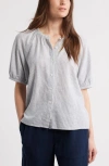 Caslonr Caslon(r) Stripe Linen Blend Puff Sleeve Top In Blue Vintage Leah Stripe