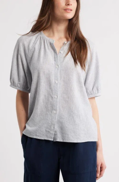 Caslonr Caslon(r) Stripe Linen Blend Puff Sleeve Top In Blue Vintage Leah Stripe