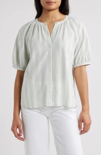 Caslonr Caslon(r) Stripe Linen Blend Puff Sleeve Top In Green- White Tay Stripe