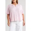 Caslonr Caslon(r) Stripe Linen Blend Puff Sleeve Top In Pink- White Brianne Stripe