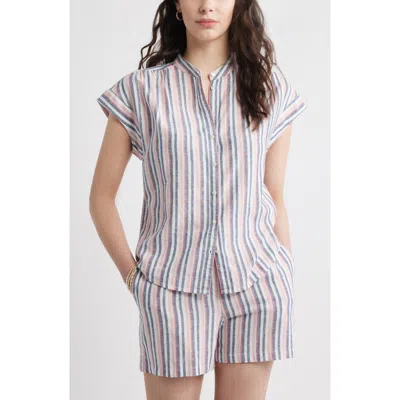 Caslonr Caslon(r) Stripe Linen Blend Short Sleeve Button-up Shirt In Multi
