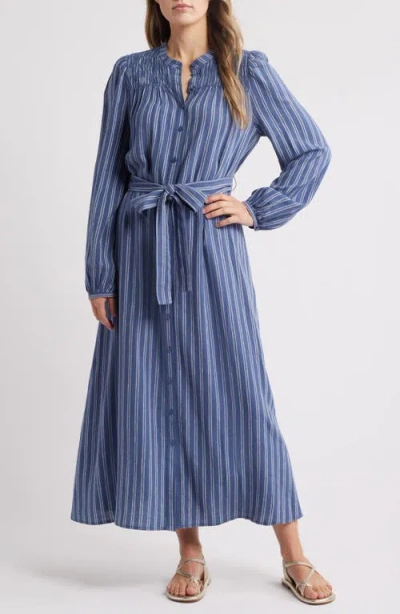 Caslonr Caslon(r) Stripe Long Sleeve Belted Shirtdress In Blue Vintage- White Stripe