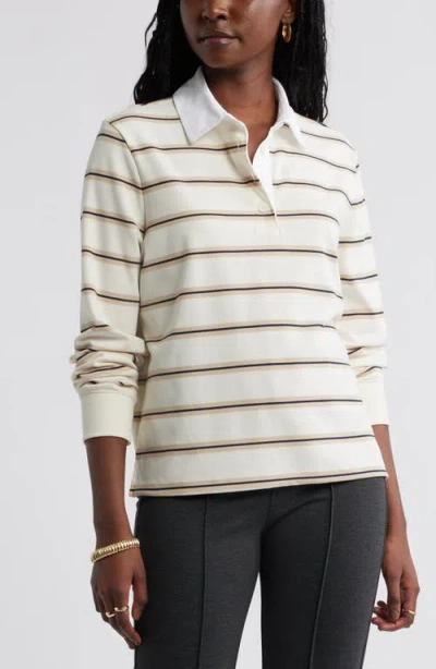 Caslonr Caslon(r) Stripe Long Sleeve Rugby Polo In Ivory Emilia Stripe