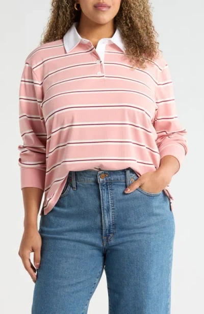 Caslonr Caslon(r) Stripe Long Sleeve Rugby Polo In Pink Emilia Stripe