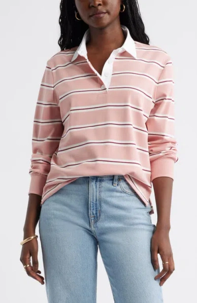 Caslonr Caslon(r) Stripe Long Sleeve Rugby Polo In Pink Emilia Stripe