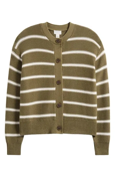 Caslonr Caslon(r) Stripe Pima Cotton Cardigan In Olive- Ivory Renee Stripe