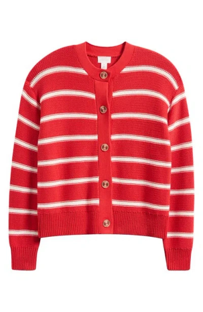Caslonr Caslon(r) Stripe Pima Cotton Cardigan In Red- Ivory Renee Stripe