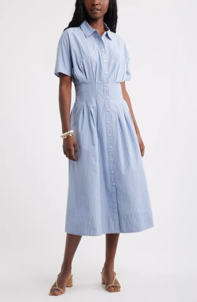 Caslonr Caslon(r) Stripe Pleated Dolman Sleeve Midi Shirtdress In Blue