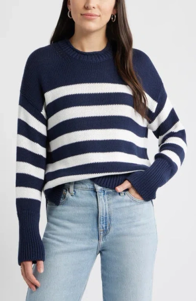 Caslonr Caslon(r) Stripe Roll Neck Cotton Sweater In Blue