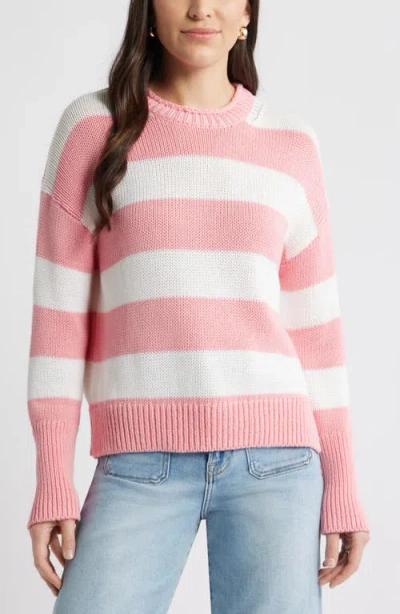 Caslonr Caslon(r) Stripe Roll Neck Cotton Sweater In Pink