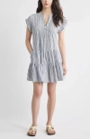Caslonr Caslon(r) Stripe Ruffle Sleeve Linen Blend Tiered Dress