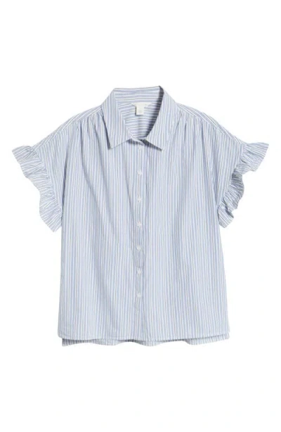 Caslonr Caslon(r) Stripe Ruffle Sleeve Shirt In White- Navy Cill Stripe