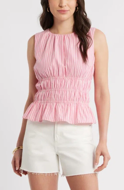 Caslonr Caslon(r) Stripe Smocked Peplum Poplin Top