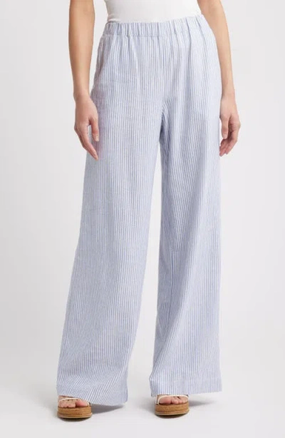 Caslonr Caslon(r) Stripe Wide Leg Linen Blend Pants In Blue- White Harper Stripe