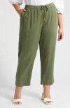 Caslonr Caslon(r) Tie Waist Taper Linen Pants In Green Bronze