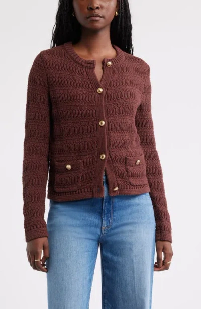 Caslonr Caslon(r) Textured Cotton Cardigan In Brown Chocolate