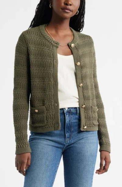 Caslonr Caslon(r) Textured Cotton Cardigan In Olive Sarma