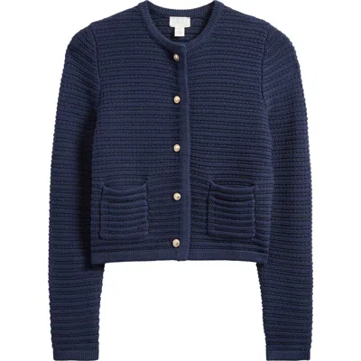 Caslonr Caslon(r) Textured Pima Cotton Cardigan In Navy Blazer