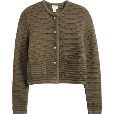Caslonr Caslon(r) Textured Pima Cotton Cardigan In Olive Sarma