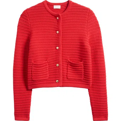 Caslonr Caslon(r) Textured Pima Cotton Cardigan In Red Goji
