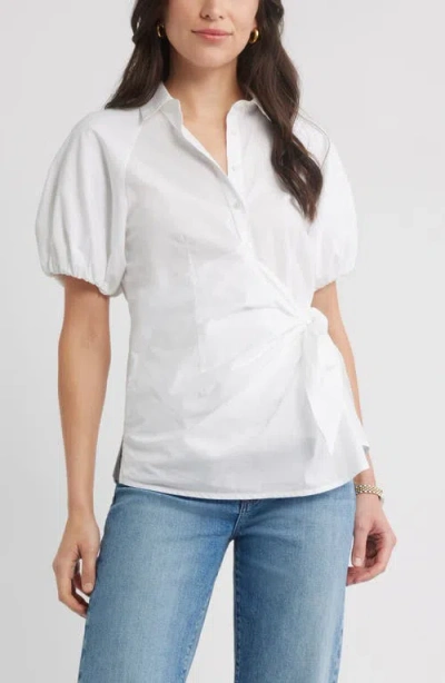 Caslonr Caslon(r) Tie Detail Balloon Sleeve Button-up Shirt In White