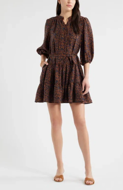 Caslonr Caslon(r) Tie Neck Tiered Dress In Brown