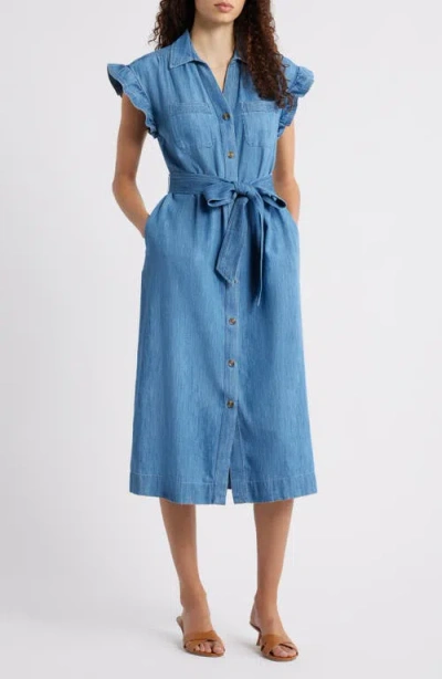 Caslonr Caslon(r) Tie Waist Denim Midi Dress In Blue