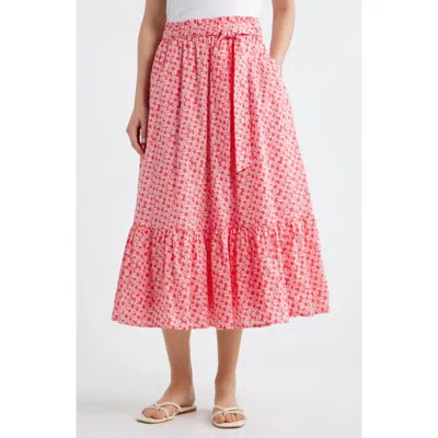 Caslonr Caslon(r) Tie Waist Tiered Midi Skirt In Pink