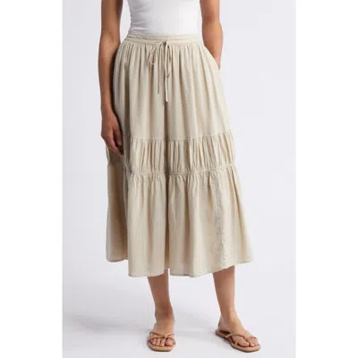 Caslonr Caslon(r) Tiered Linen Blend Midi Skirt In Tan Oxford