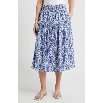 Caslonr Caslon(r) Tiered Print Midi Skirt In Blue