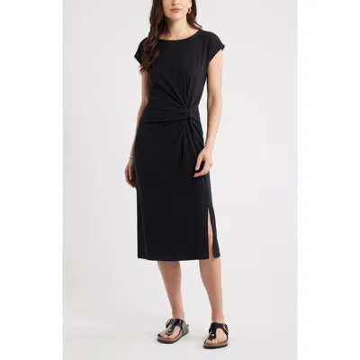 Caslonr Caslon(r) Twist Cotton Blend Knit Midi Dress In Black