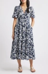 Caslonr Caslon(r) Twist Detail Allover Print Midi Dress In Ivory- Navy Serena Floral