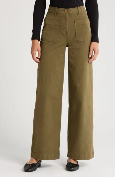 Caslonr Caslon(r) Ultra High Waist Patch Pocket Wide Leg Pants In Olive Burnt