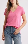 Caslonr Caslon(r) V-neck Short Sleeve Pocket T-shirt In Pink Caliente