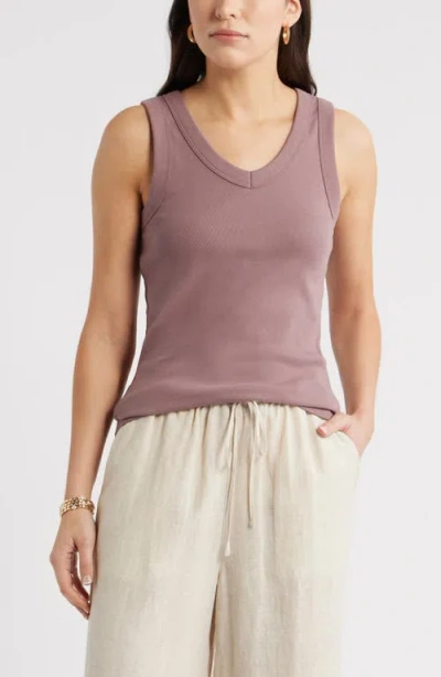 Caslonr Caslon(r) V-neck Rib Cotton Tank In Purple