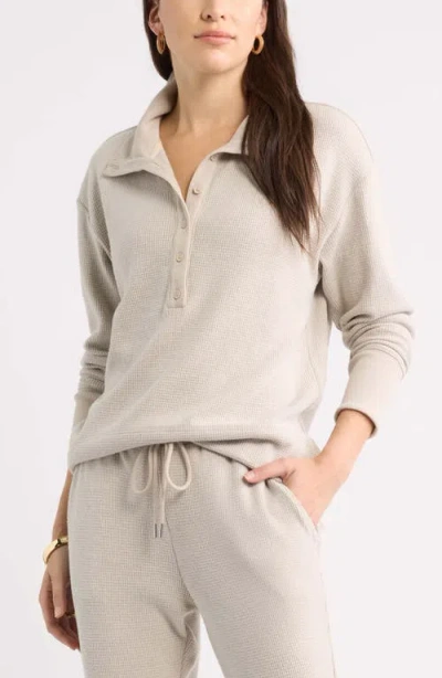 Caslonr Caslon(r) Waffle Button Front Sweatshirt In Tan Doeskin Heather
