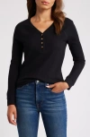Caslonr Caslon(r) Waffle Knit Cotton Blend Henley Top In Black
