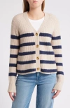 Caslonr Caslon(r) Weekend Chenille Cardigan In Tan Doeskin- Navy Cleo Stripe