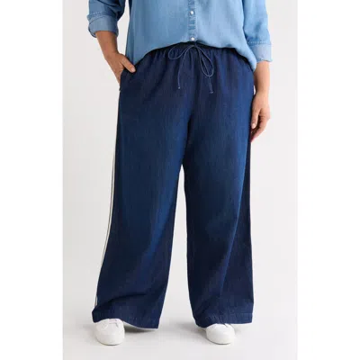 Caslonr Caslon(r) Wide Leg Chambray Pull On Pants In Dark Wash