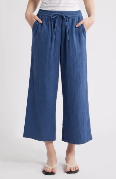 Caslonr Caslon(r) Wide Leg Crop Cotton Gauze Pants In Blue