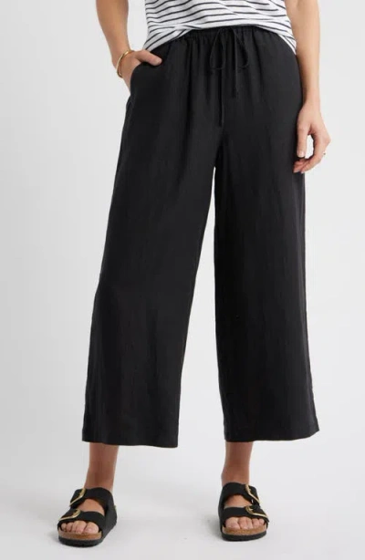 Caslonr Caslon(r) Wide Leg Crop Linen Pants In Black
