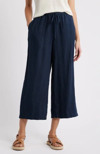 Caslonr Caslon(r) Wide Leg Crop Linen Pants In Blue