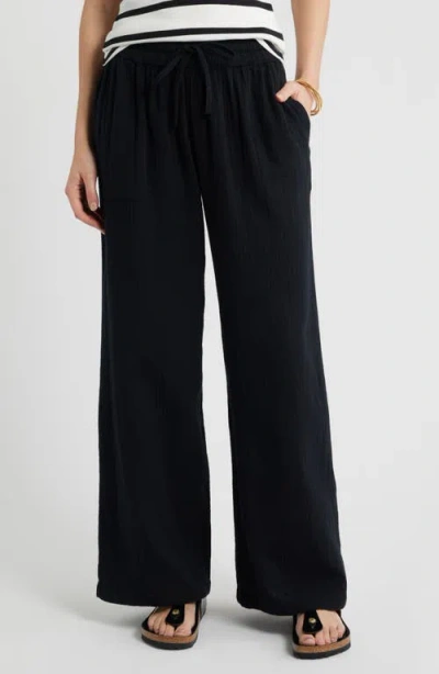 Caslonr Caslon(r) Wide Leg Gauze Pants In Black